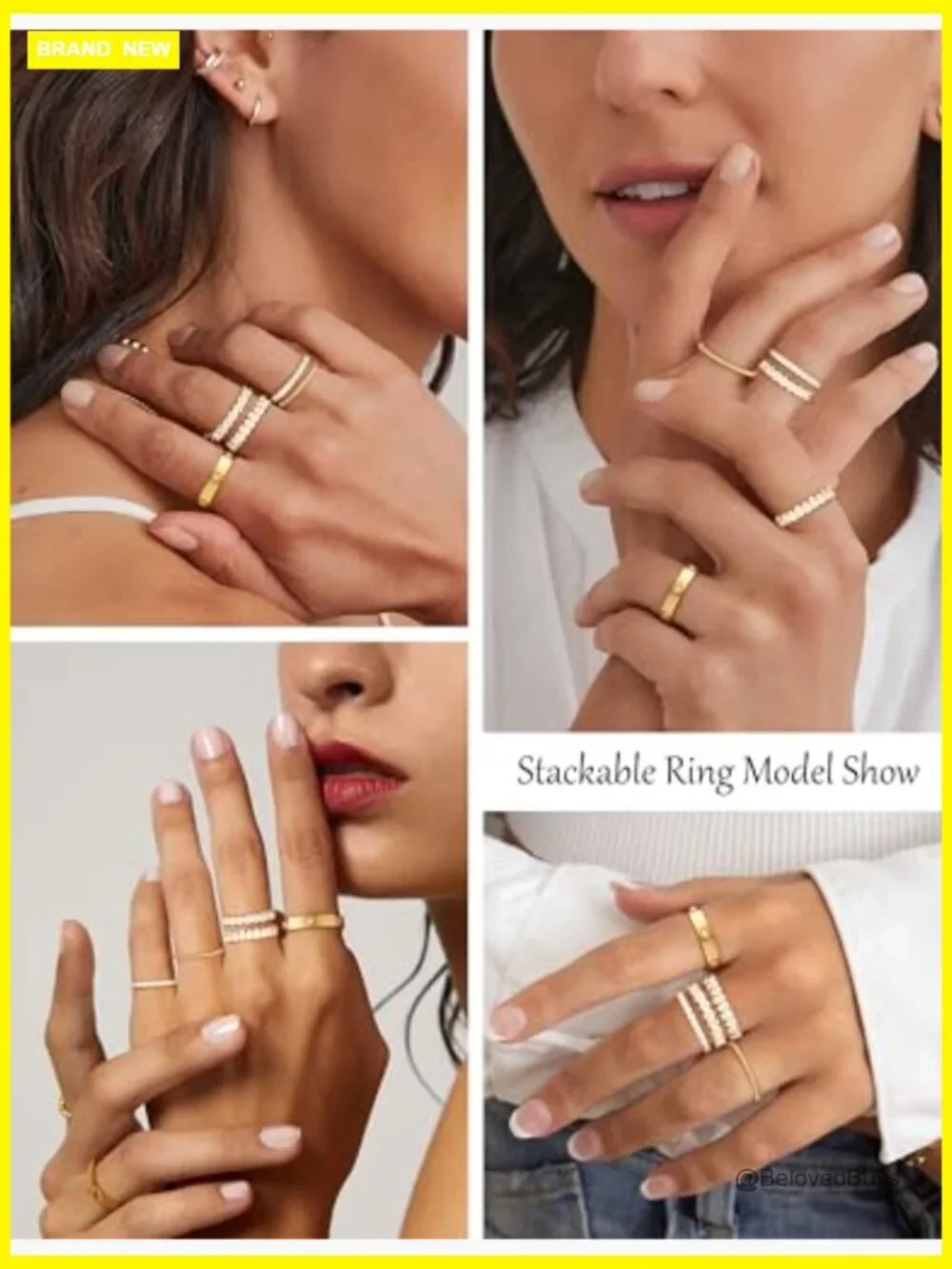 Stackable Gold Rings for Women Non Tarnish Wedding Band Set Cubic Zirconia